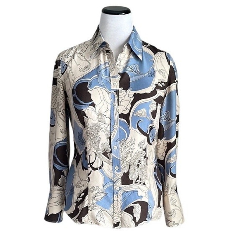 Ann Taylor 100% Silk Button Down Fitted Shirt/Blouse Floral Print Size 10